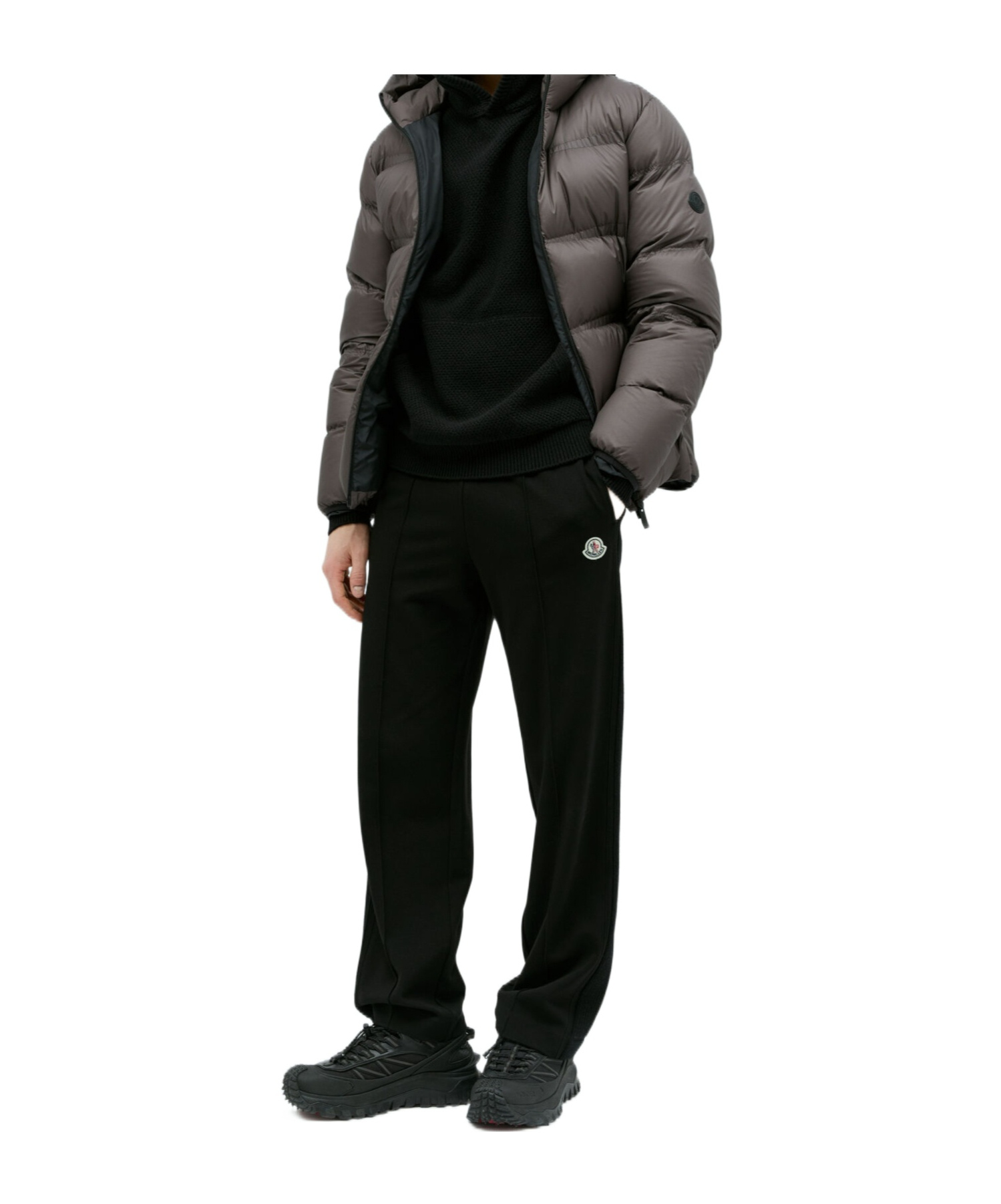 Moncler Men Wool Hooded Sweatshirt In Black