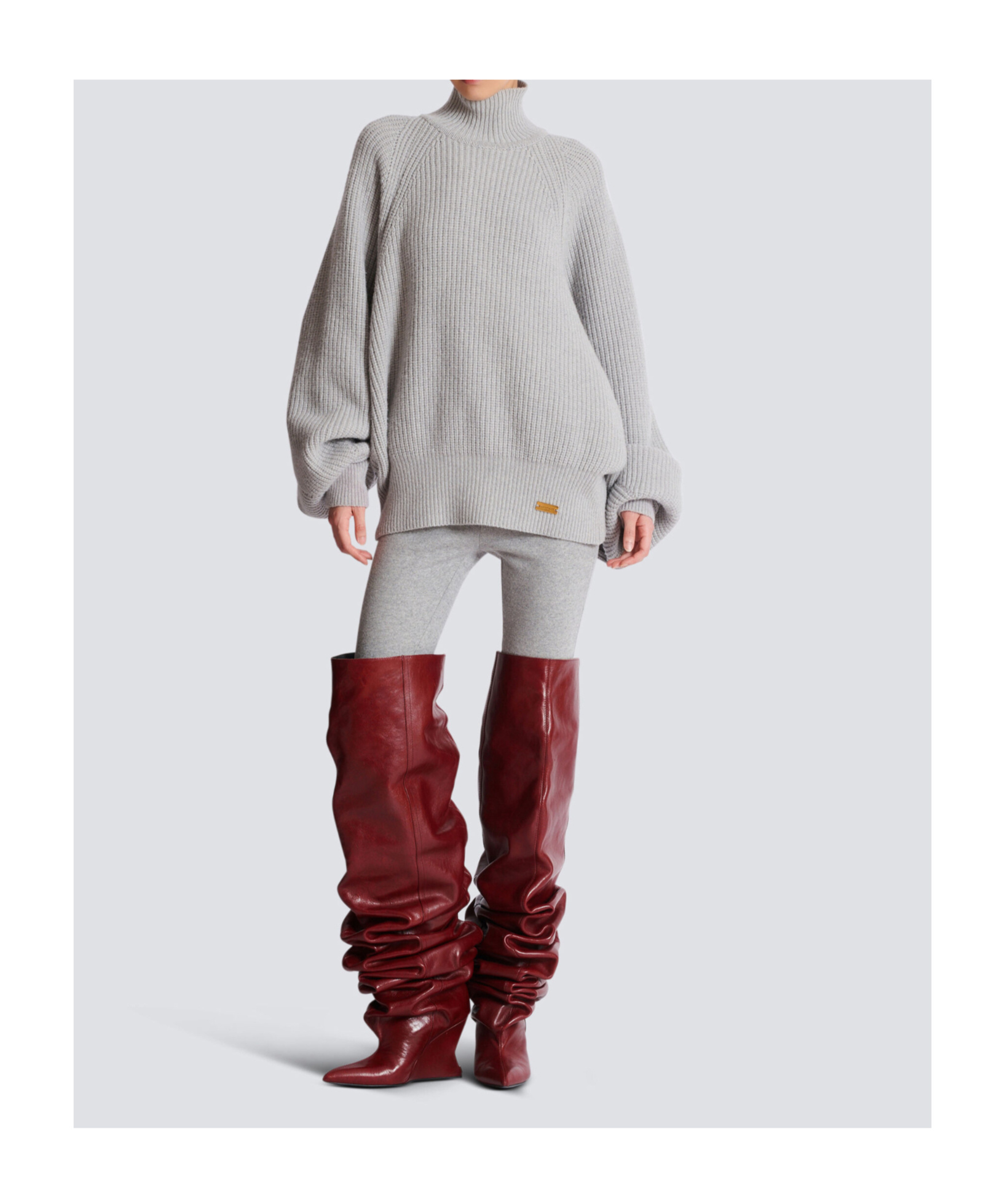 Balmain High-neck Ribbed Knit Jumper In Gray