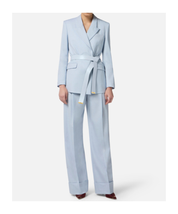 Elisabetta Franchi Cool Belted Wrap-effect Suit In Blue