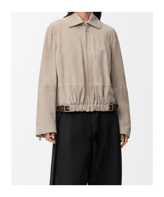 Loewe Belted Jacket In Suede Goatskin In Pink
