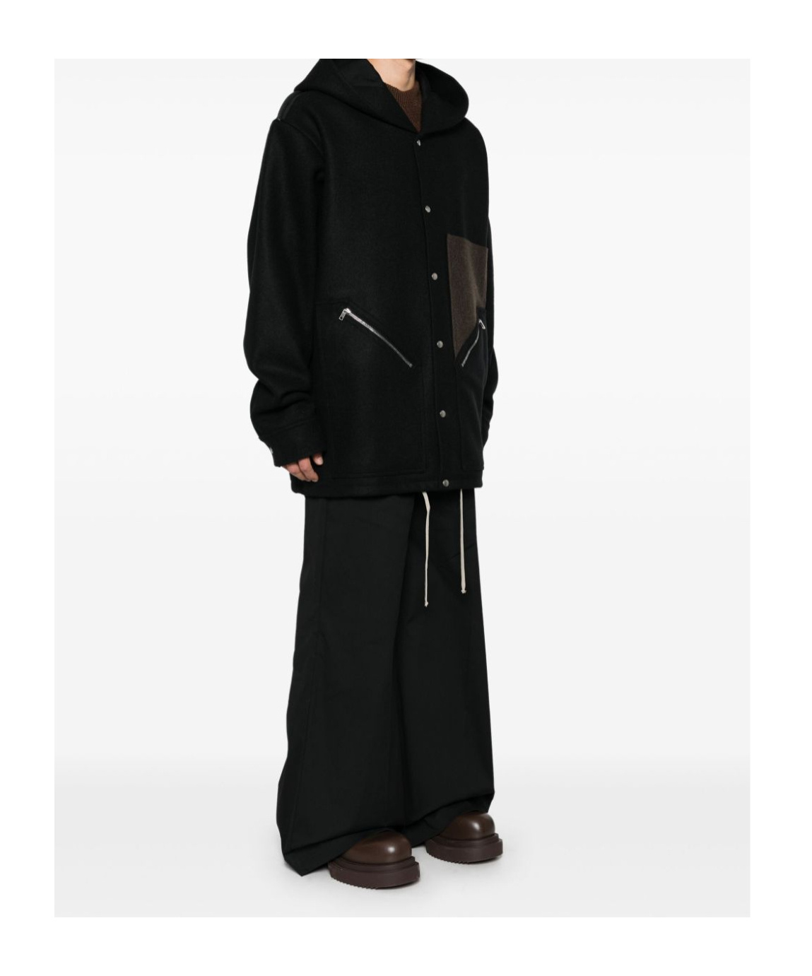 Rick Owens Drawstring Hem Wool Coat In Black