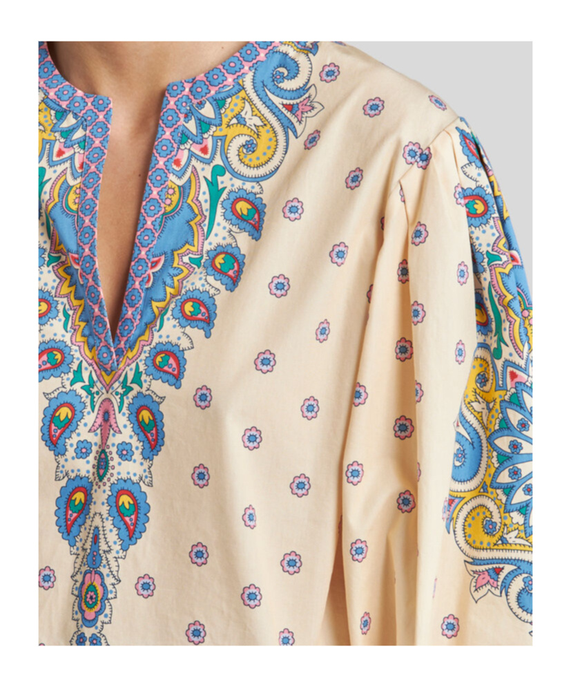 Etro Printed Cotton Blouse With Balloon Sleeves Women In Nude