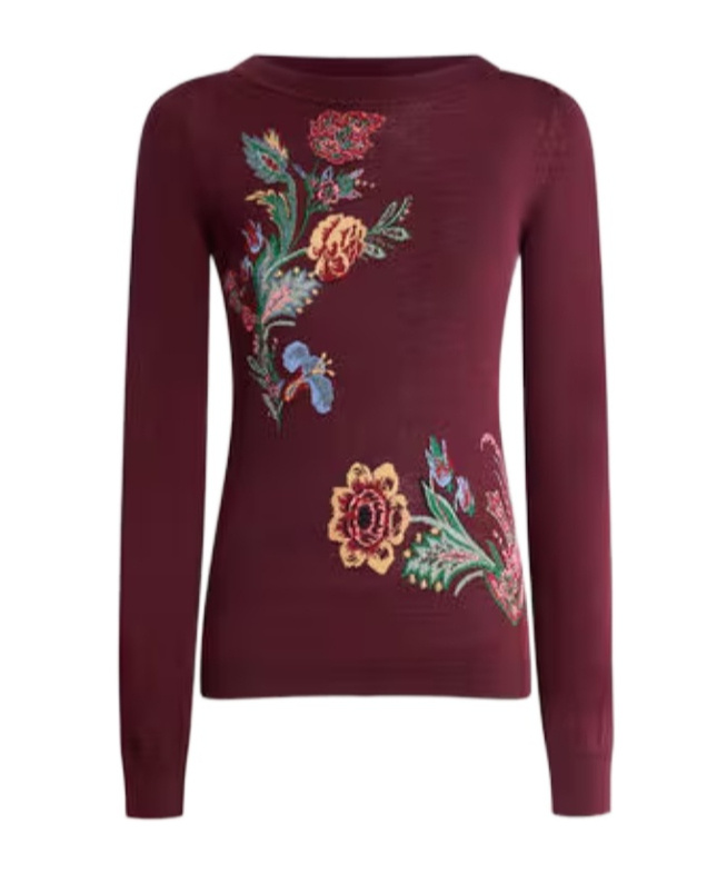 Etro Jacquard Floral-embroidered Sweater In Burgundy