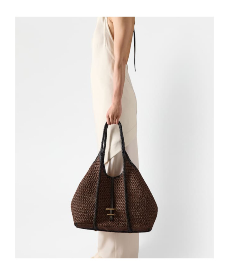 Tod's T Timeless Large Raffia Shoulder Bag