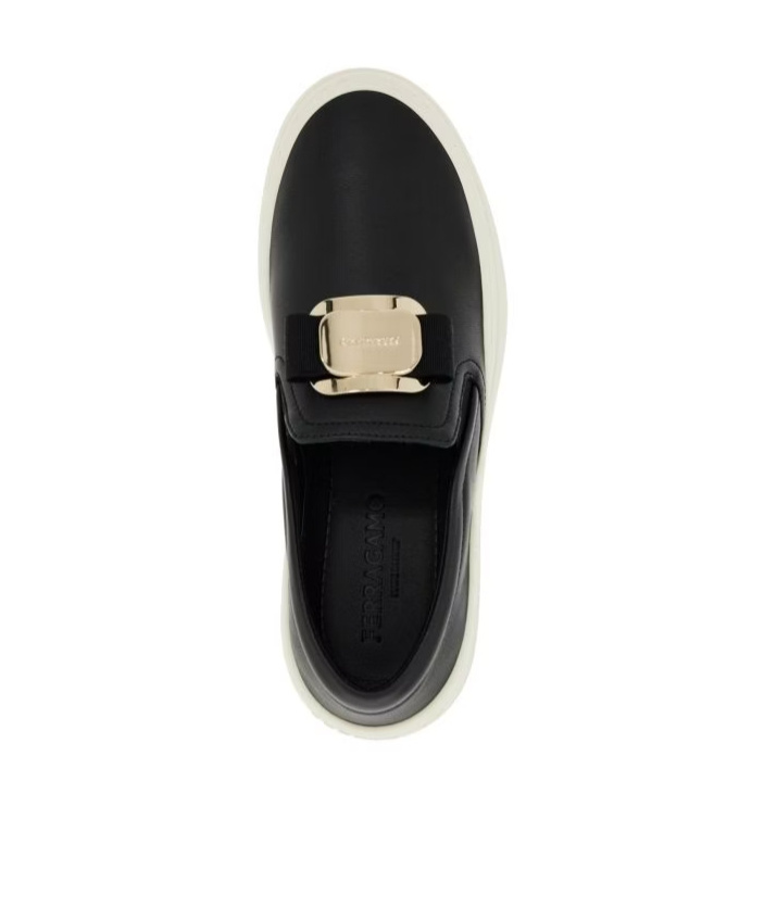 Ferragamo Women's New Vara Plate Slip-on Sneakers In White