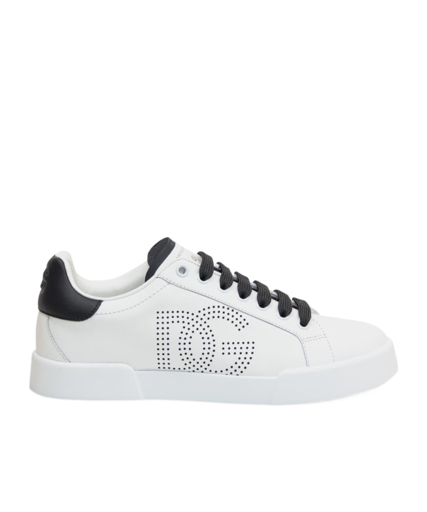 Dolce & Gabbana 'portofino Light' White Sneakers With Perforated Logo On The Side And Logo Patch On The Tongue In White