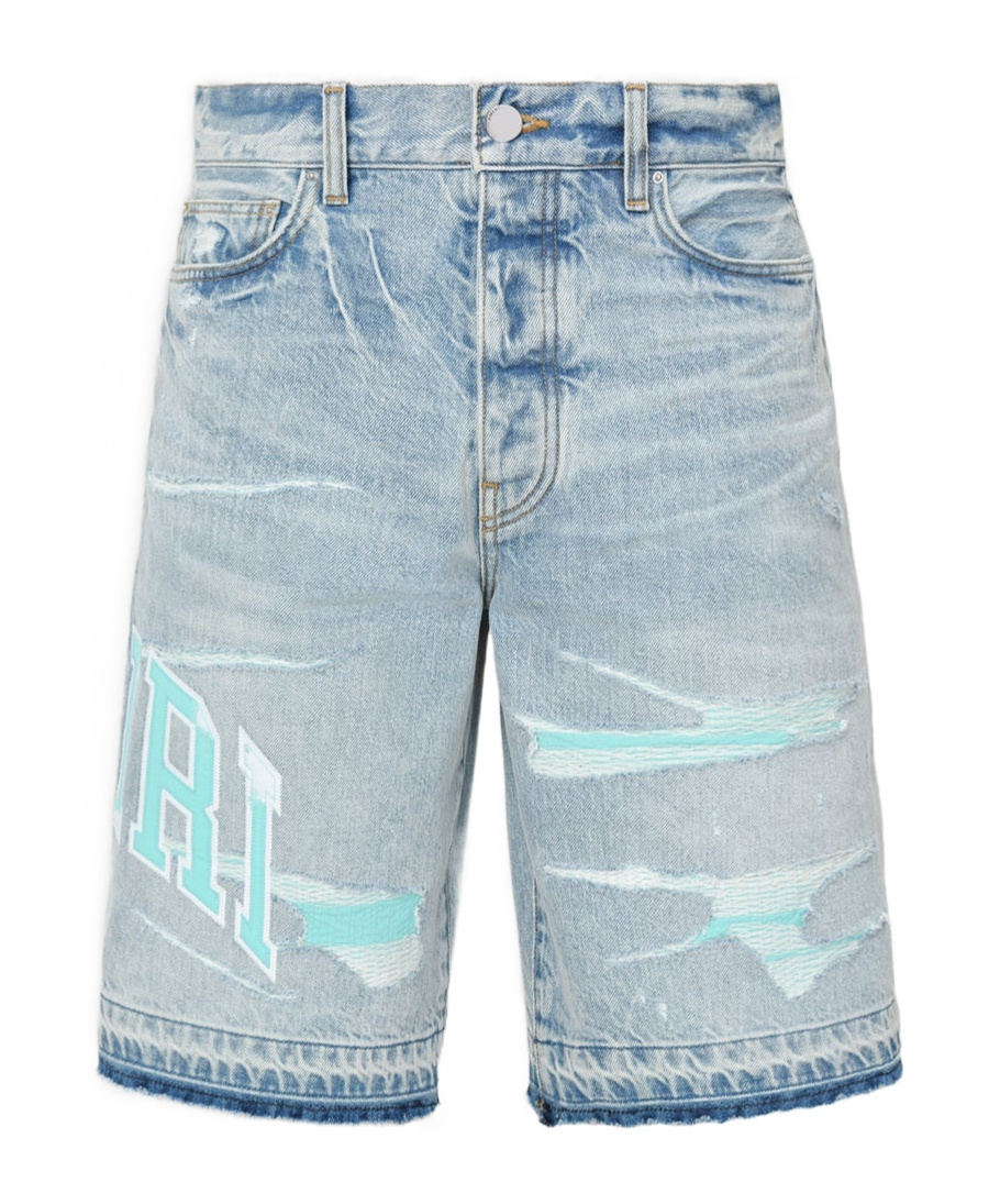 AMIRI VARSITY-LOGO DENIM SHORTS 