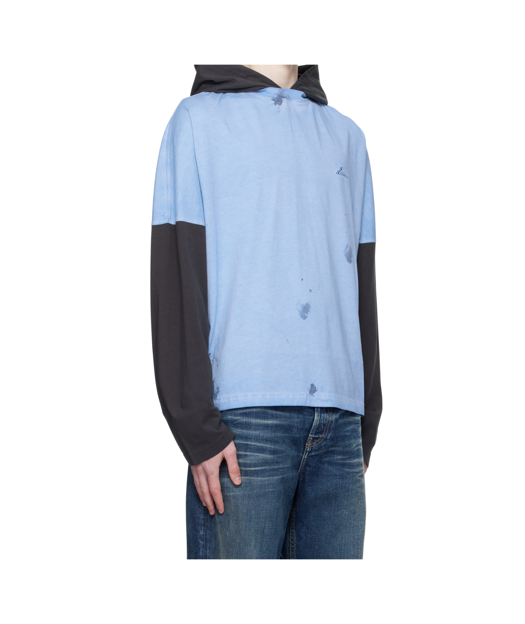 We11 Done Painted Long-sleeved Hoodie In Blue