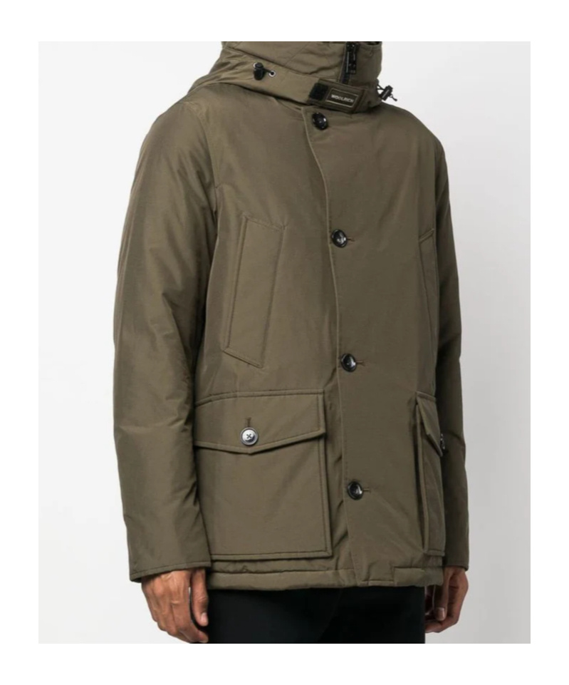 Woolrich Feather Down Padded Parka With Concealed Hood In Green