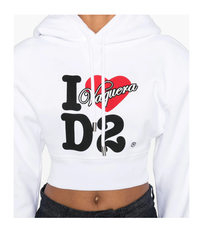 Dsquared2 Vaquera Gimy Dean Cropped Jersey Hoodie In Multi