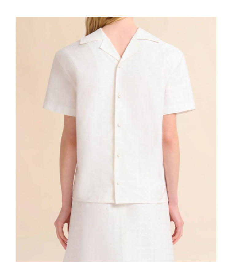 Marni White Cotton-viscose Back-to-front Shirt Top With Dotty Check In Natural White