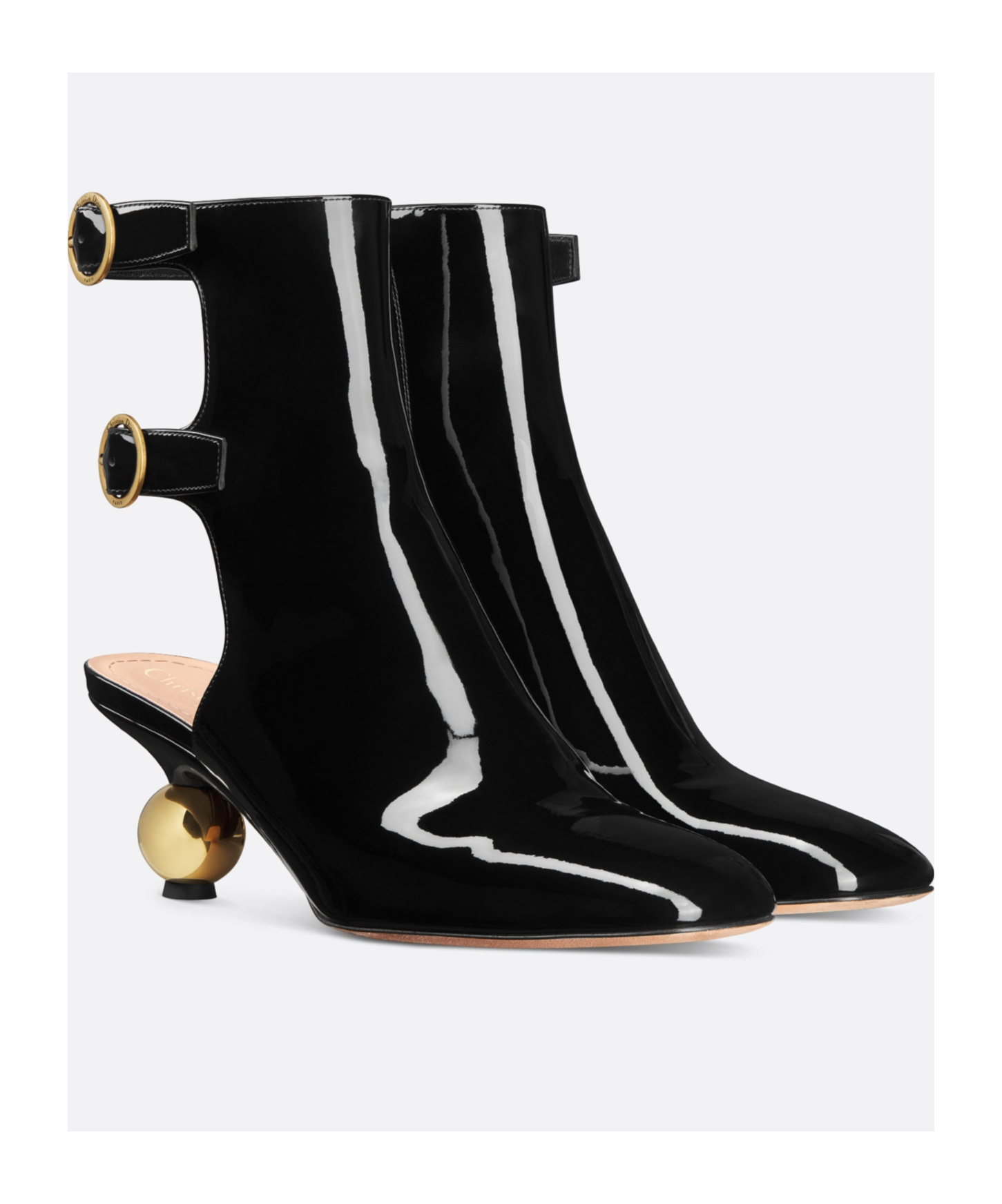 Dior Patent Leather Idol Booties With Statement Heel And Cut-outs In Black