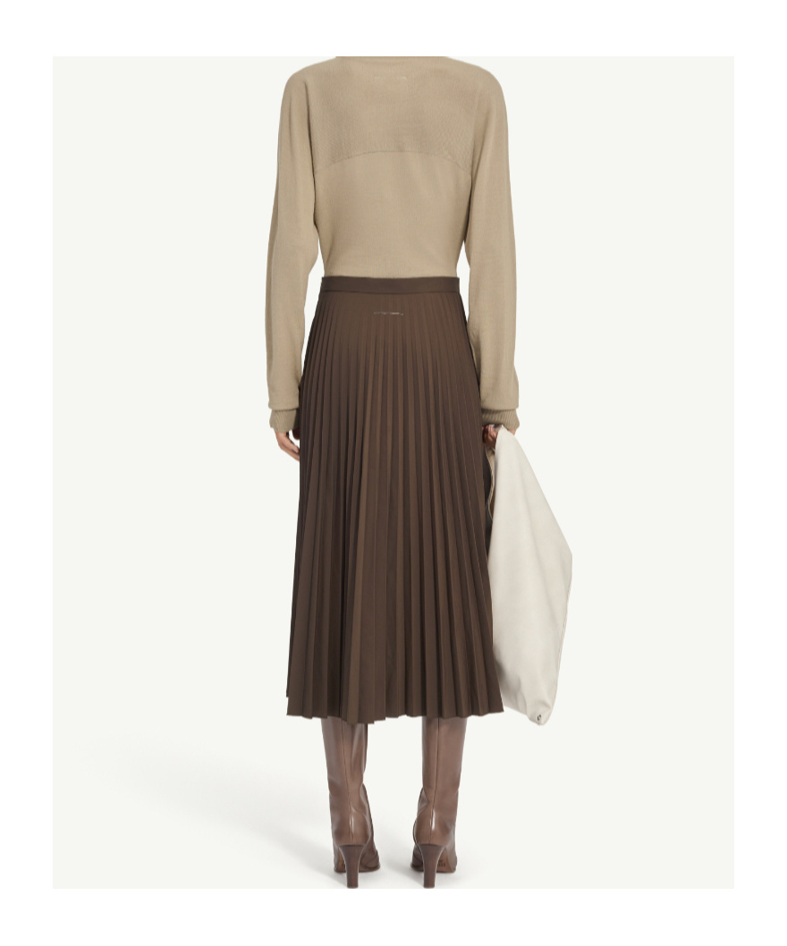 Mm6 Maison Margiela Midi Pleated Skirt High Waist Design In Brown