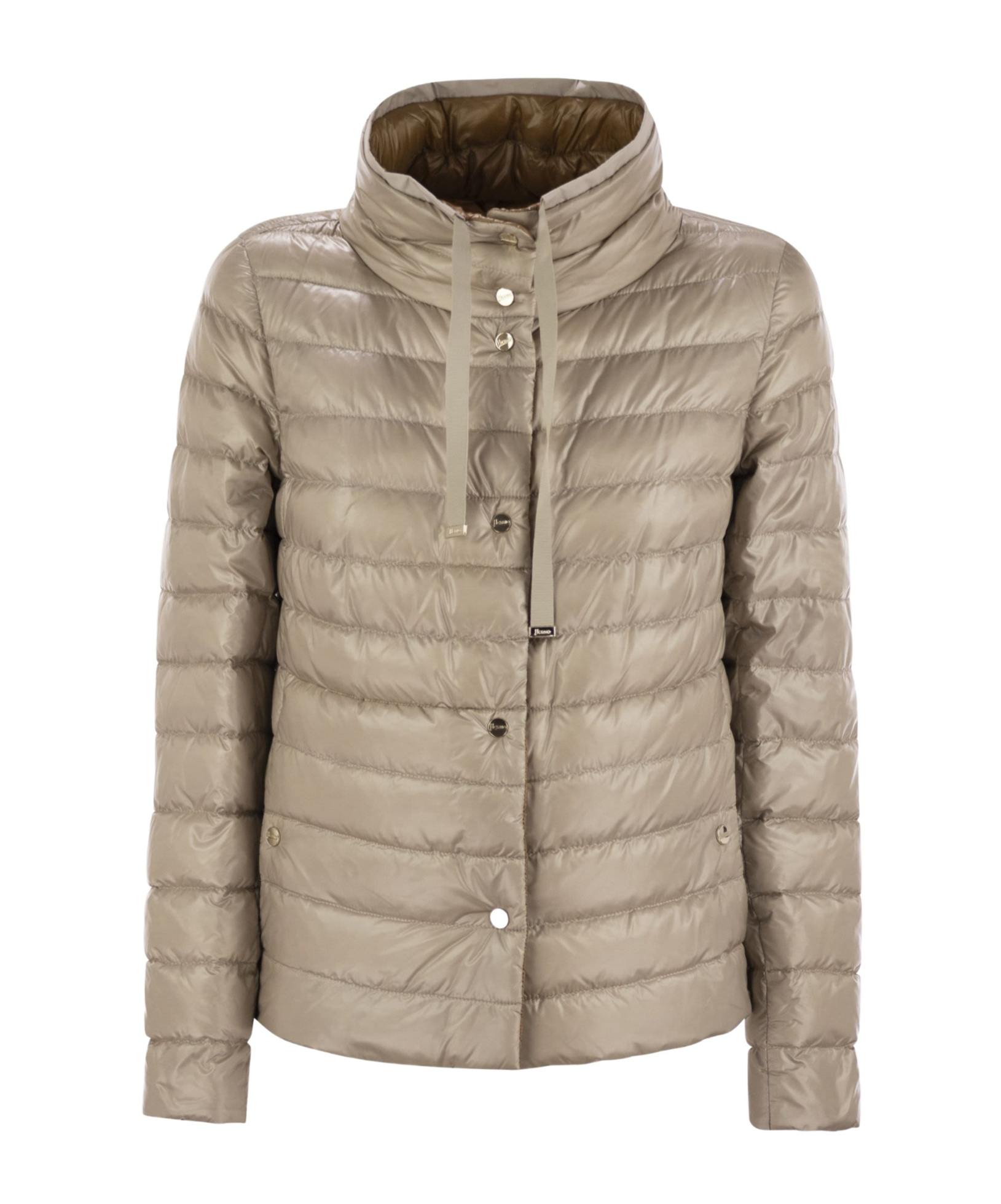 Herno Light Gray Reversible High Neck Down Jacket In Technical Fabric Woman In Brown