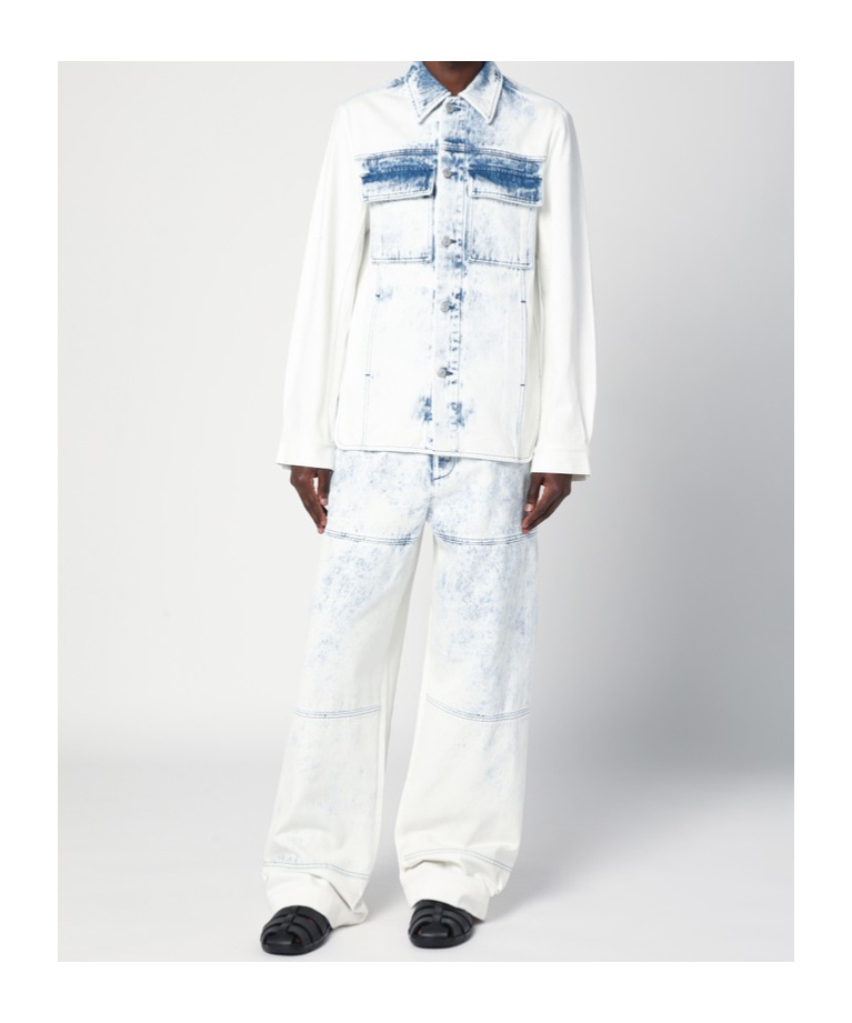 Dries Van Noten Drawstring Wide Leg Denim Trousers In White