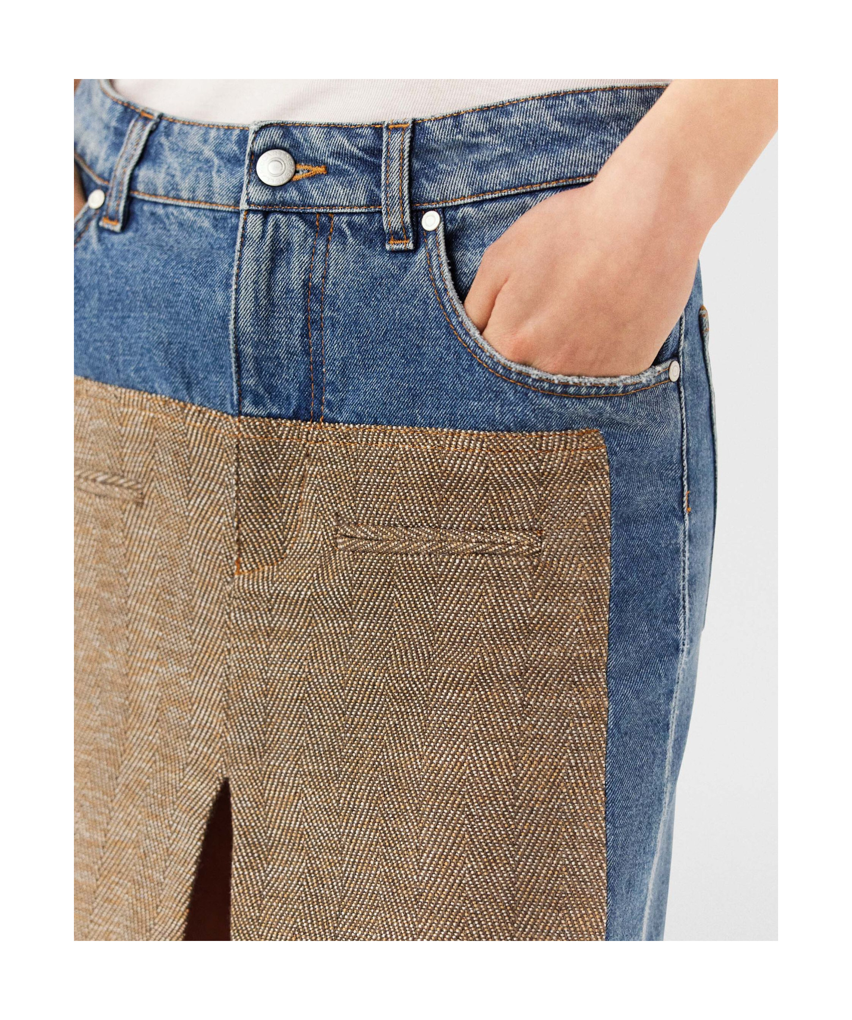 Stella Mccartney Tweed Denim Midi Skirt In Multicolor