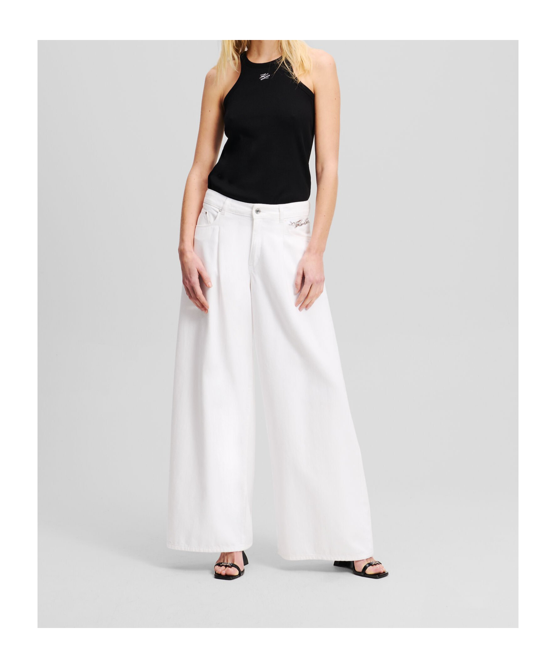 Shop Karl Lagerfeld Mid-rise Wide-leg Jeans In White