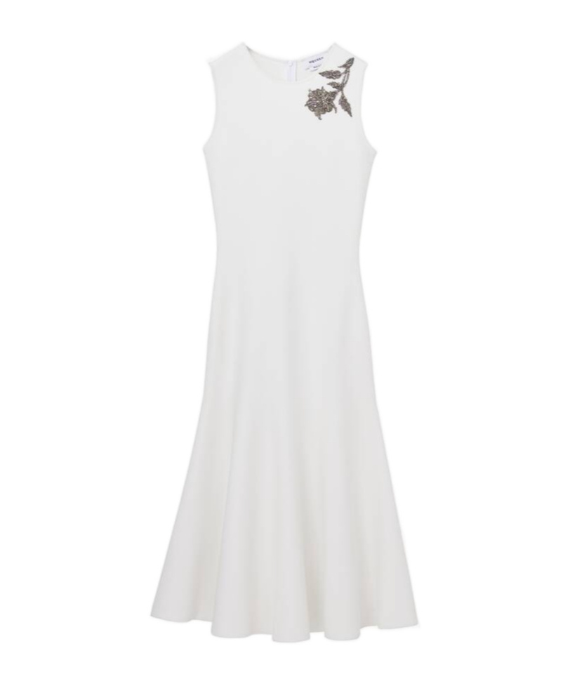 Alexander Mcqueen Mcqueen Banshee Embroidery A-line Midi Dress In Optical White