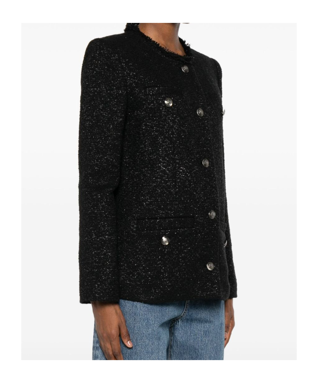 Iro Textured Blazer With Frayed Trim And Pockets In Black