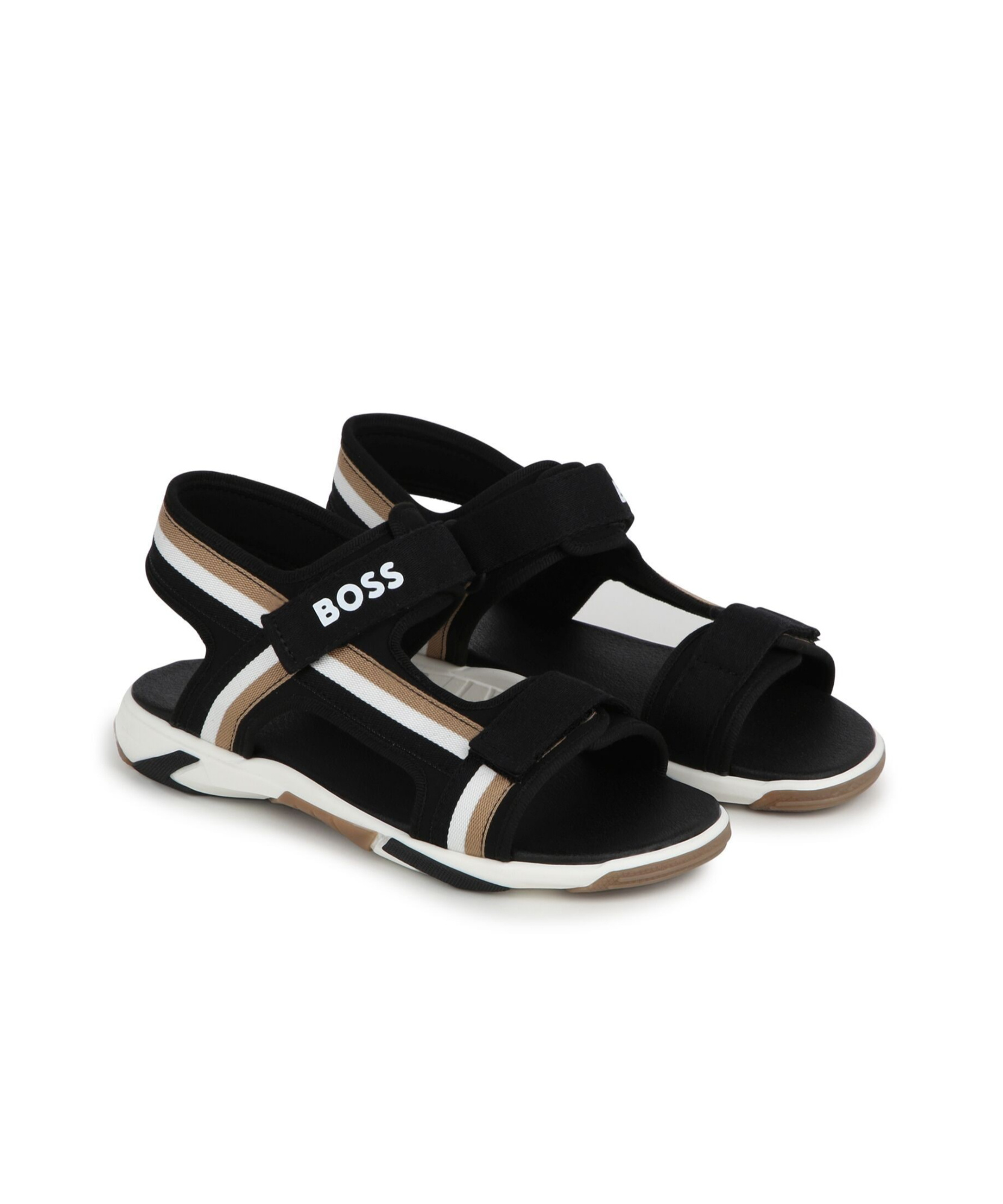 Hugo Boss Stripe-detail Touch-strap Sandals In Black