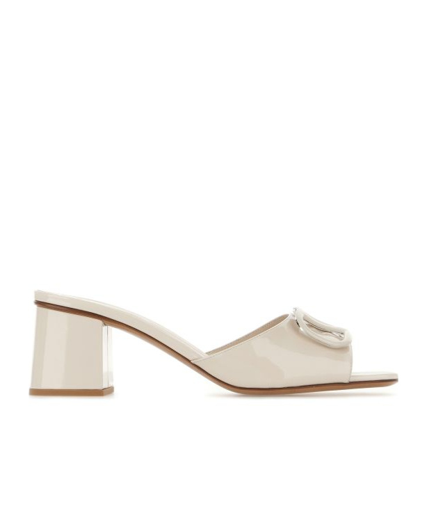 Valentino Garavani White Mules With Vlogo Cut-out On The Front In Leather Woman In Light Ivory White