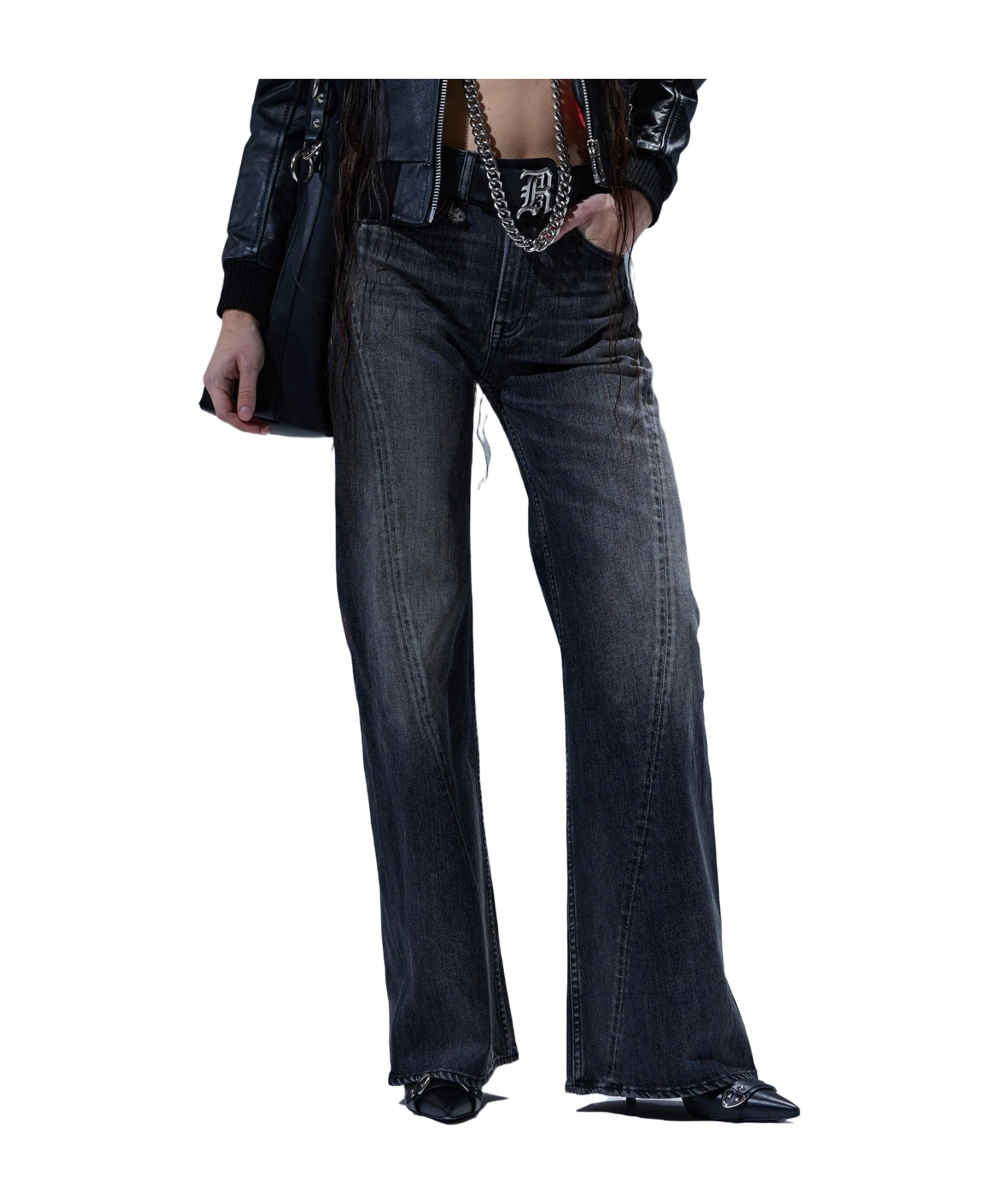 R13 Twisted Seam Flare Jean In Black