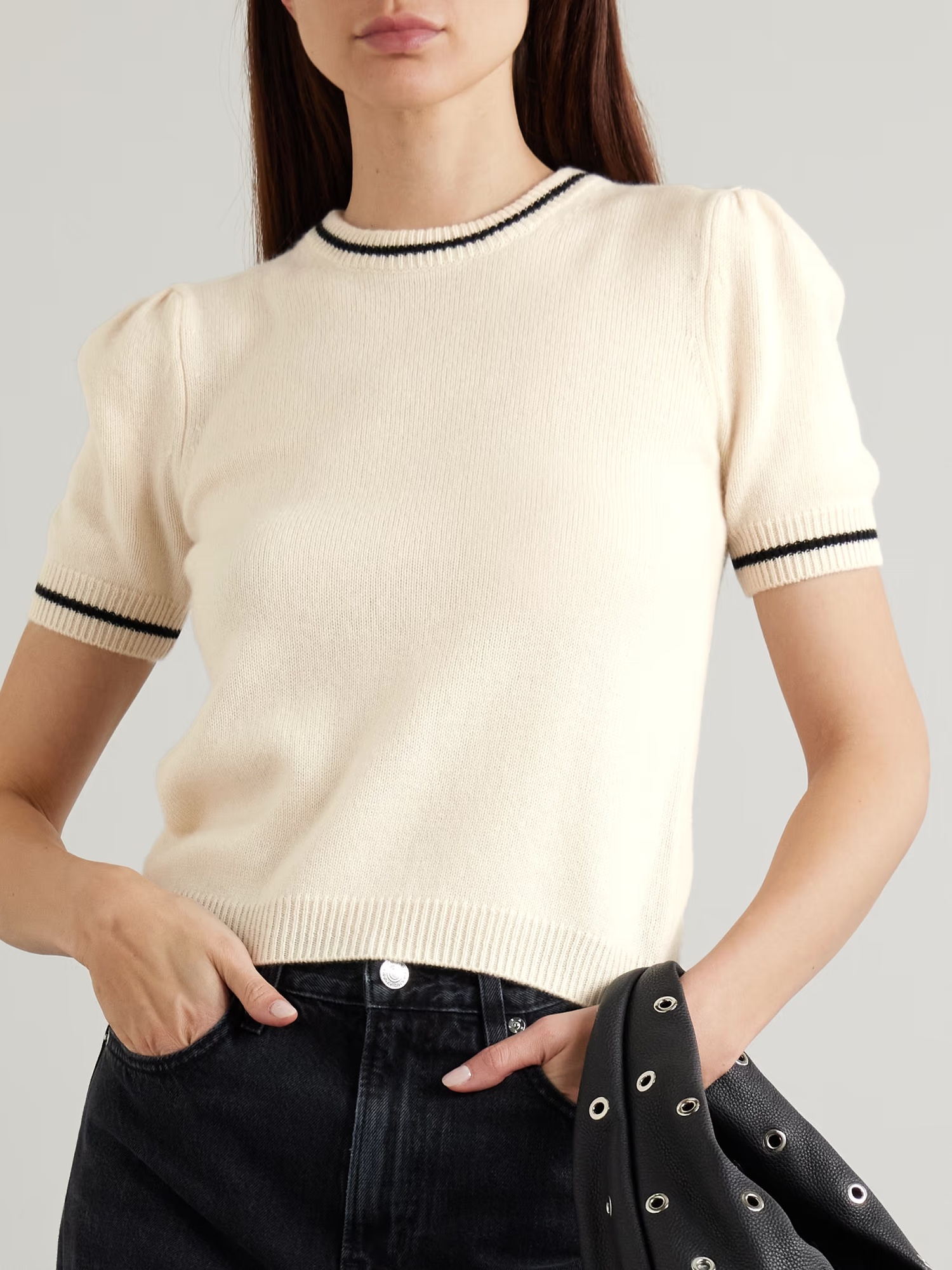 Frame Pointelle-knit T-shirt In White
