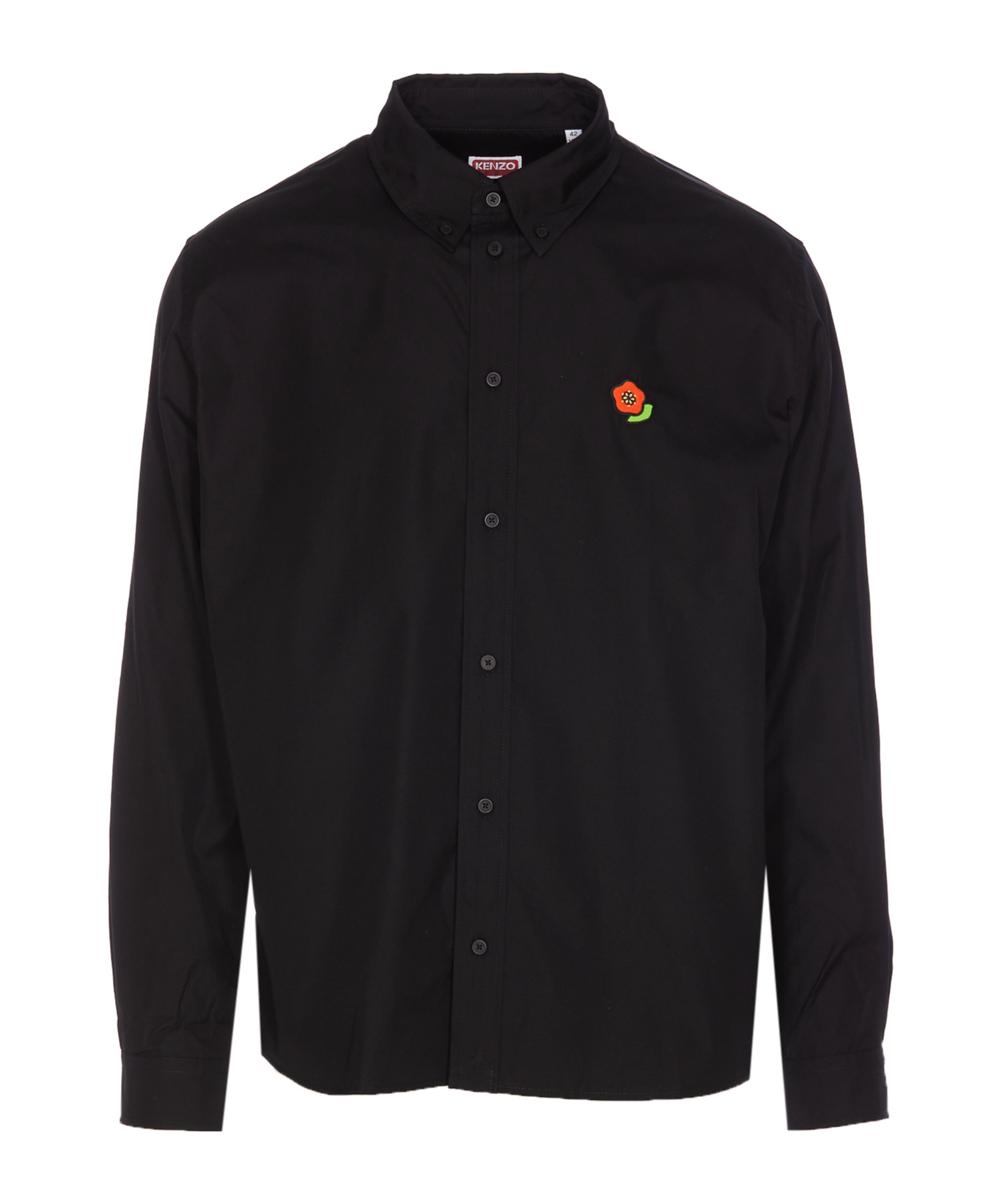 Kenzo Floral Embroidered Long-sleeved Shirt In Black