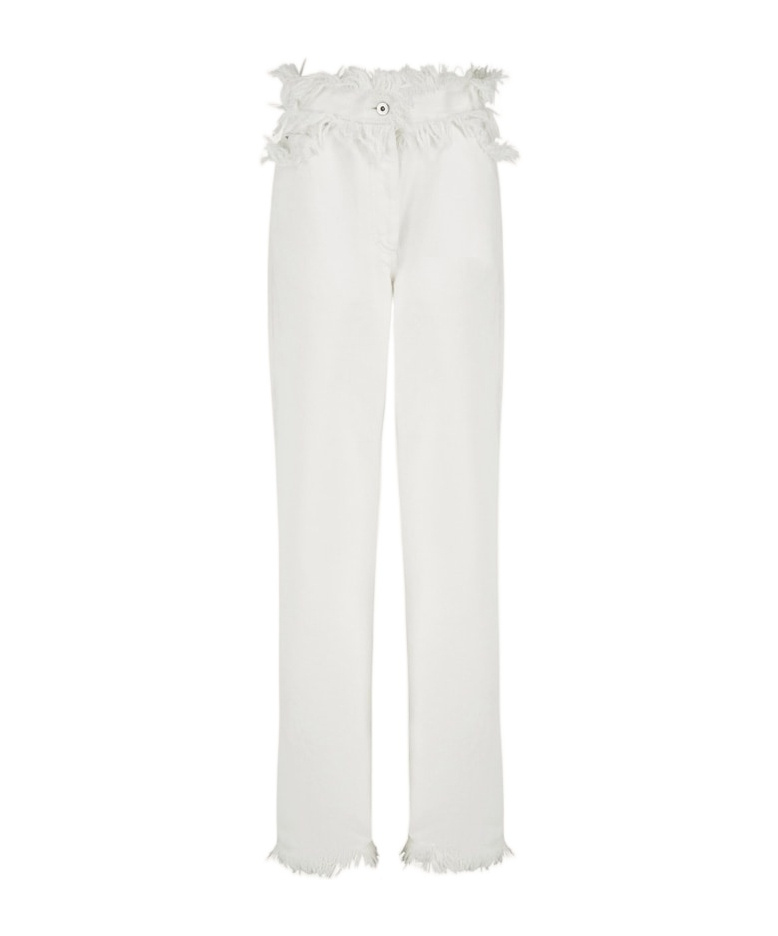 Ferragamo High Waist Wide Leg Trousers With Frayed Hem In White