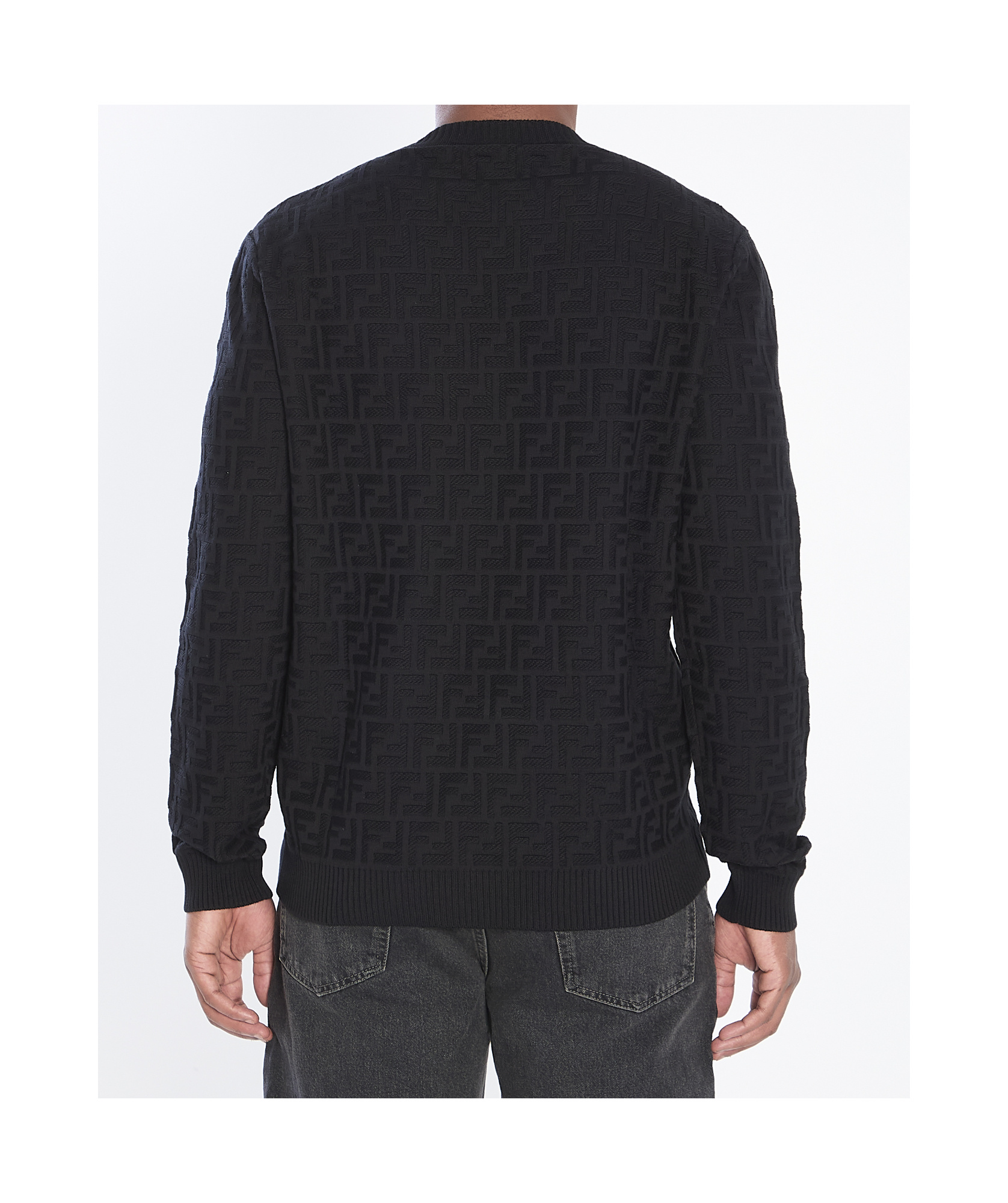 Fendi All Over Knit Round Neck Long Sleeves In Black