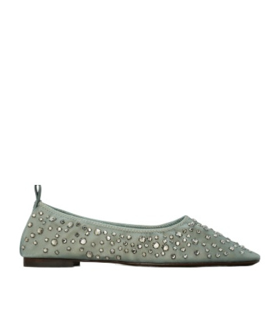 Tory Burch Delicate Mesh Ballerina Flats With Rhinestone Embellishments In Blue