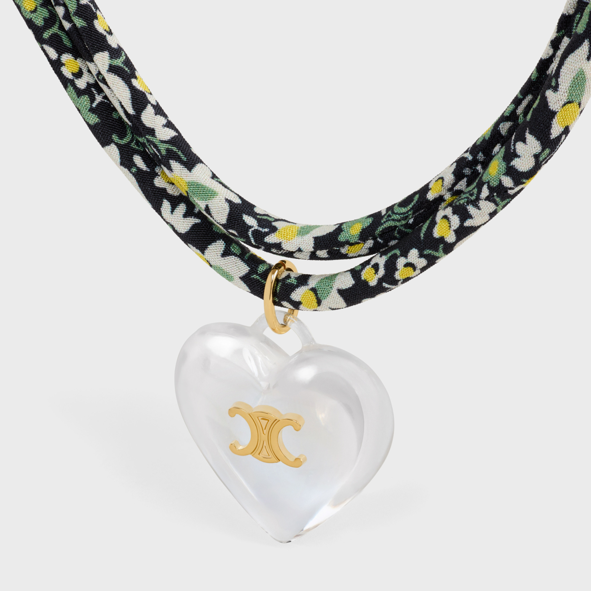 Celine Cœur Triomphe Necklace In Silk, Resin And Brass With Gold Finish In Green