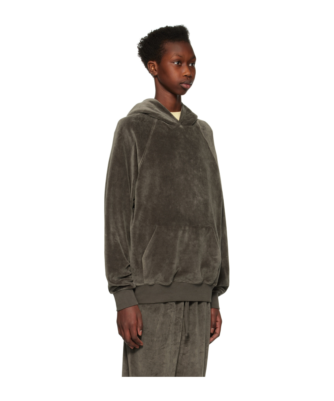 ESSENTIALS VELVET-EFFECT RAGLAN-SLEEVED HOODIE