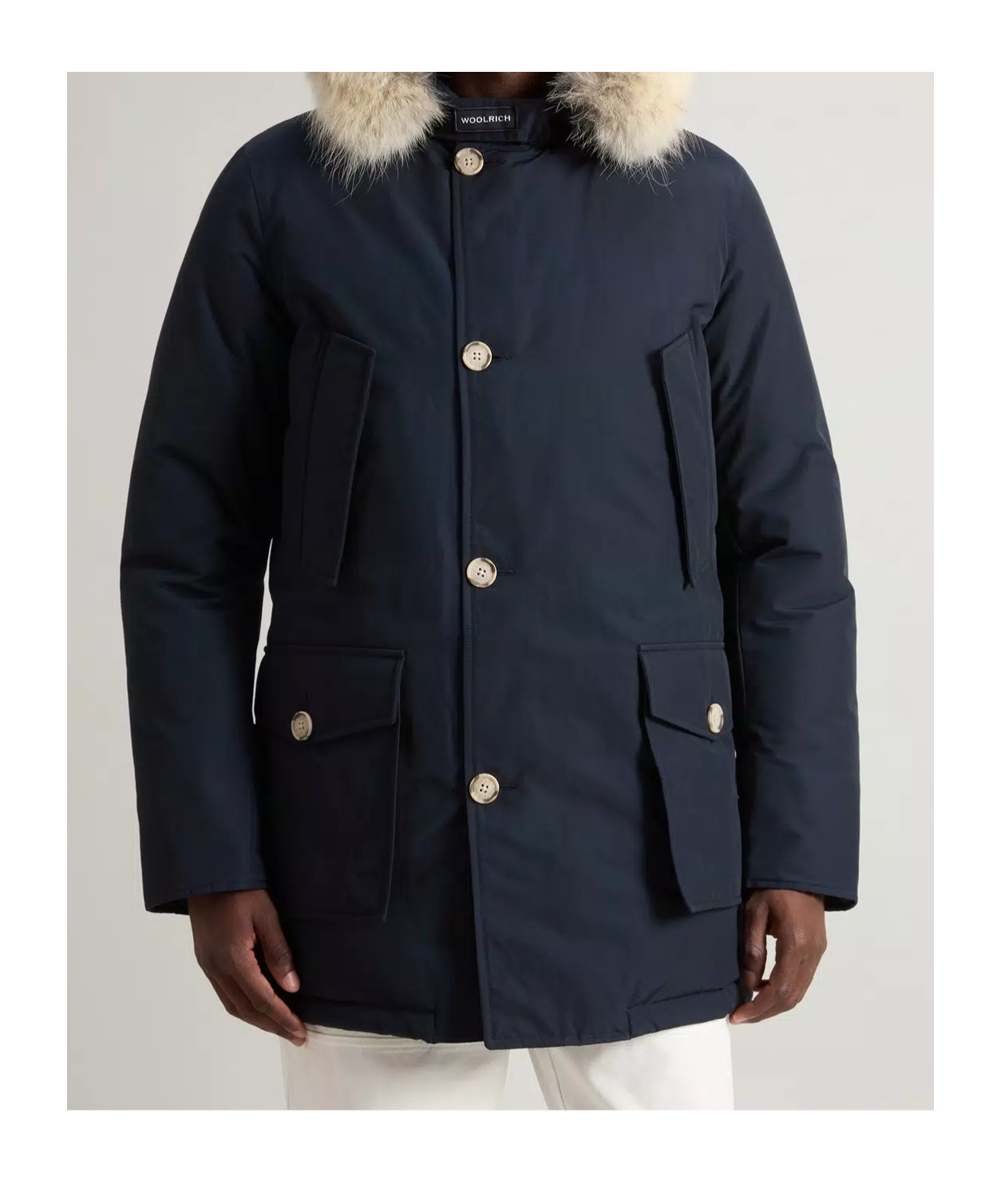 Woolrich Arctic Parka In Ramar Cloth With Detachable Fur Trim In Blue
