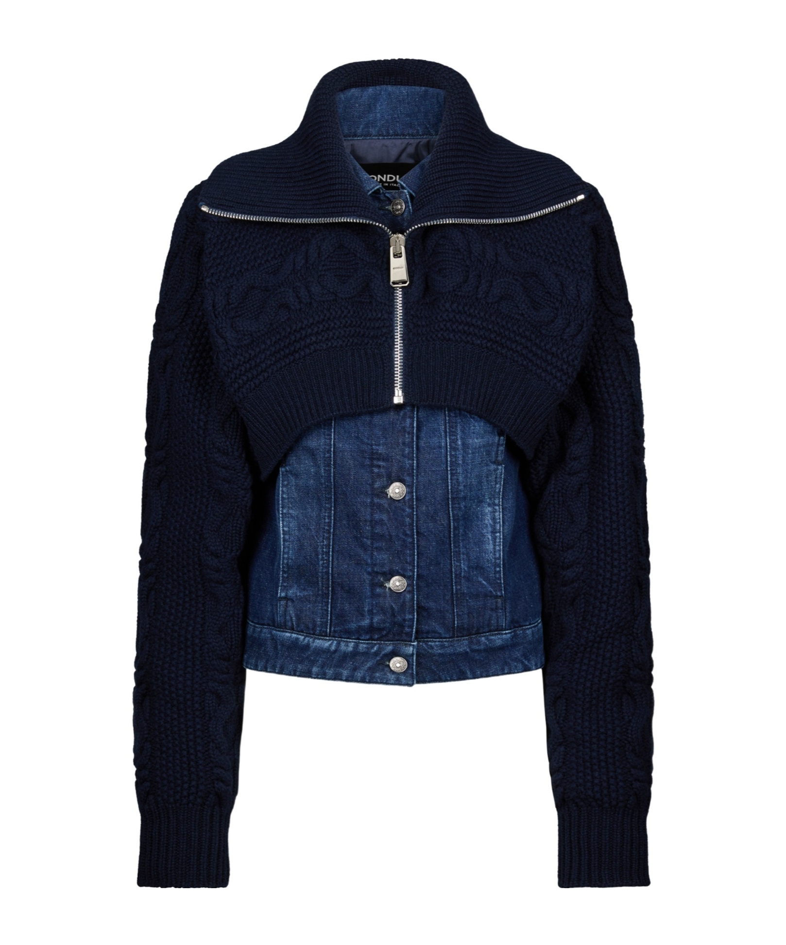 Dondup Long Sleeve Down Jacket With Ribbed Collar In Blue
