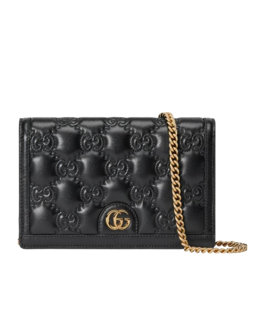 Gucci Gg Matelassé Chain-strap Wallet In Black