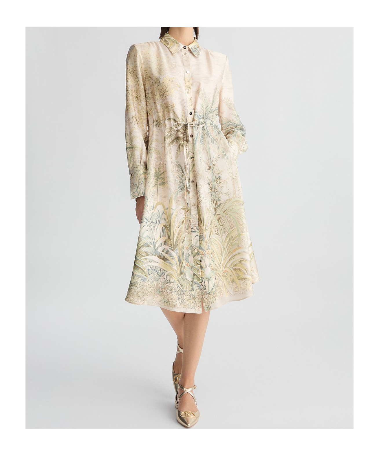 Liu •jo Floral-print Midi Dress In Nude