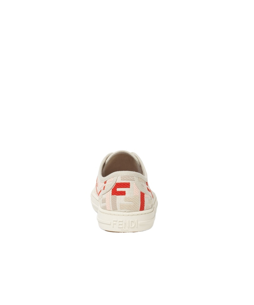 Fendi Beige Embroidered Canvas Low Tops In Gold