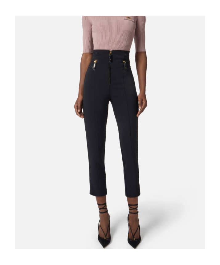Elisabetta Franchi High Waist Cropped Pants With Zipper Detail In Black