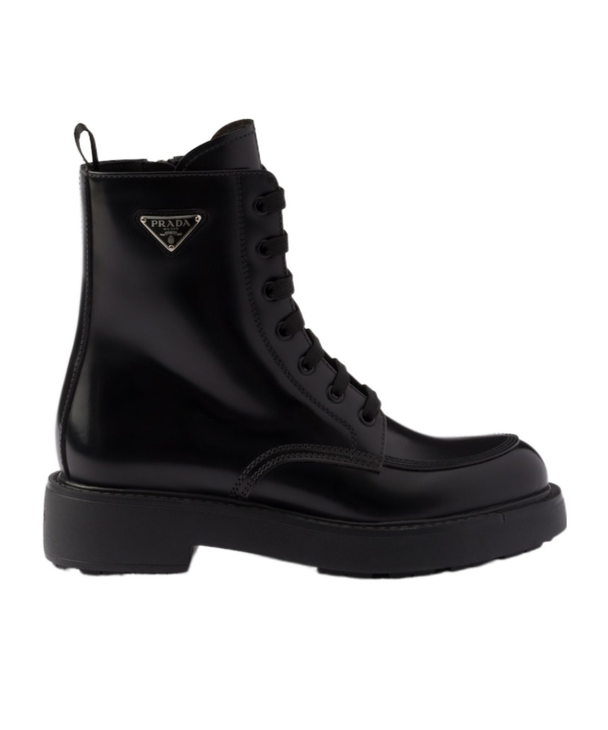 Prada Black Brushed Leather Ankle Boot In Black