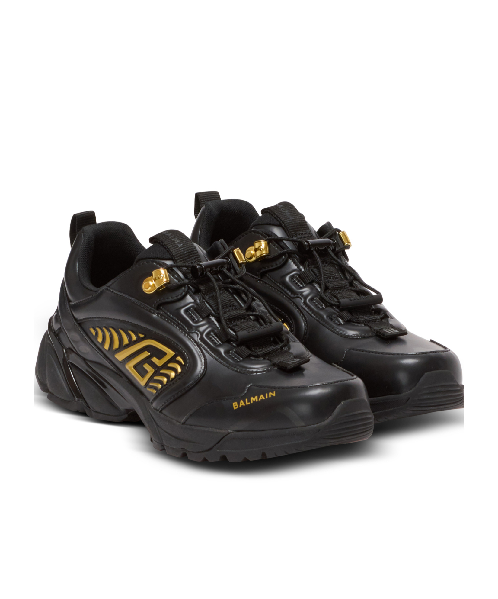 Balmain Cosmic Dust Glazed Leather Chunky Trainers In Black