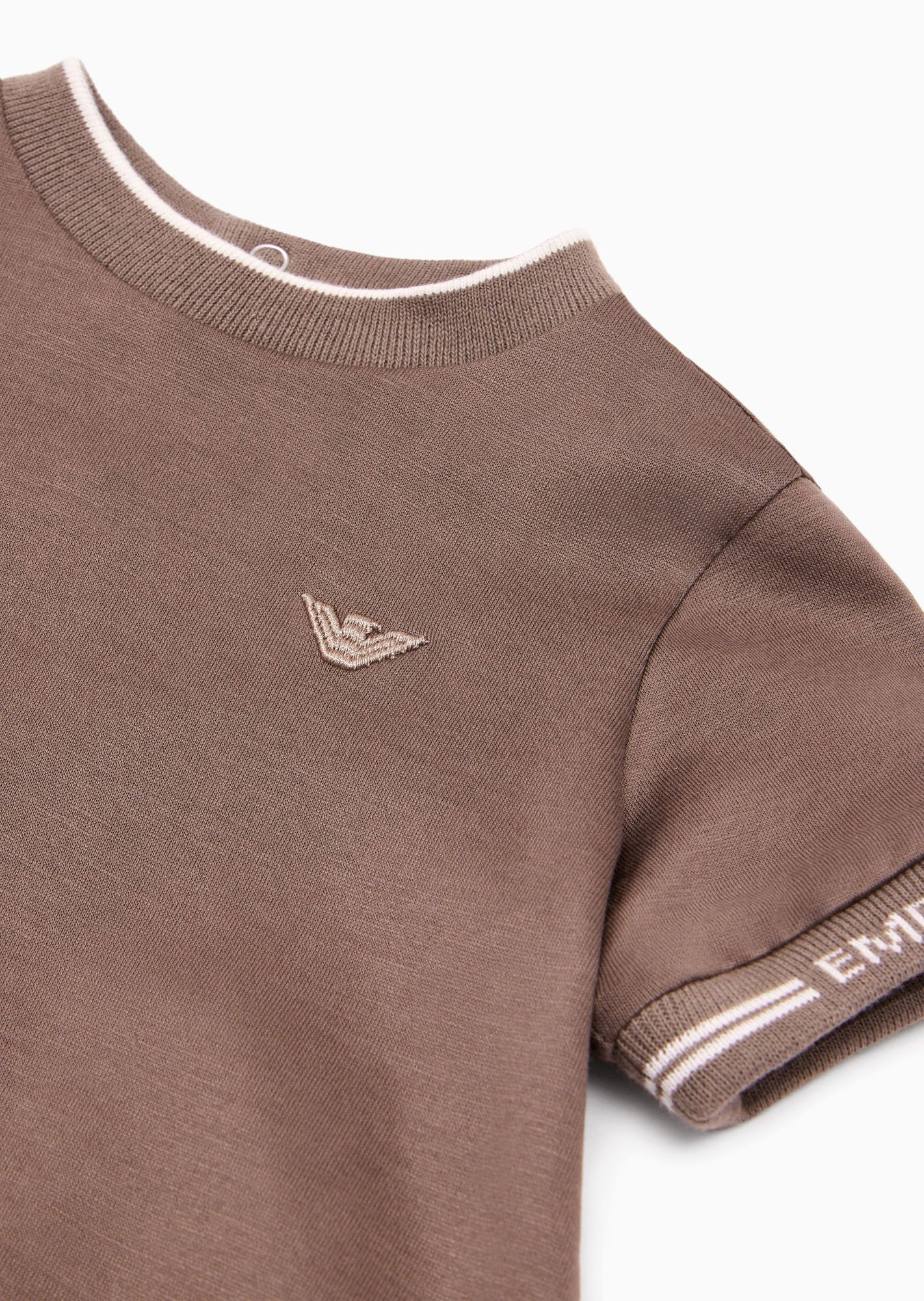 Emporio Armani Eagle-embroidered Jersey T-shirt In Brown