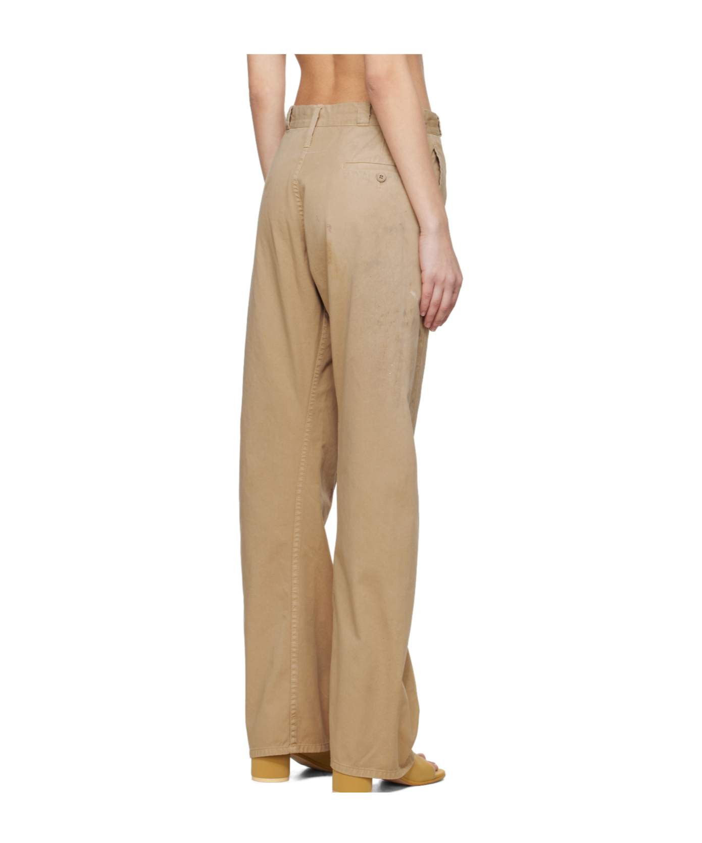 Mm6 Maison Margiela Mm6 By Maison Margiela Relaxed Fit Beige Bermudas With Artistic Distressing In Sand Beige