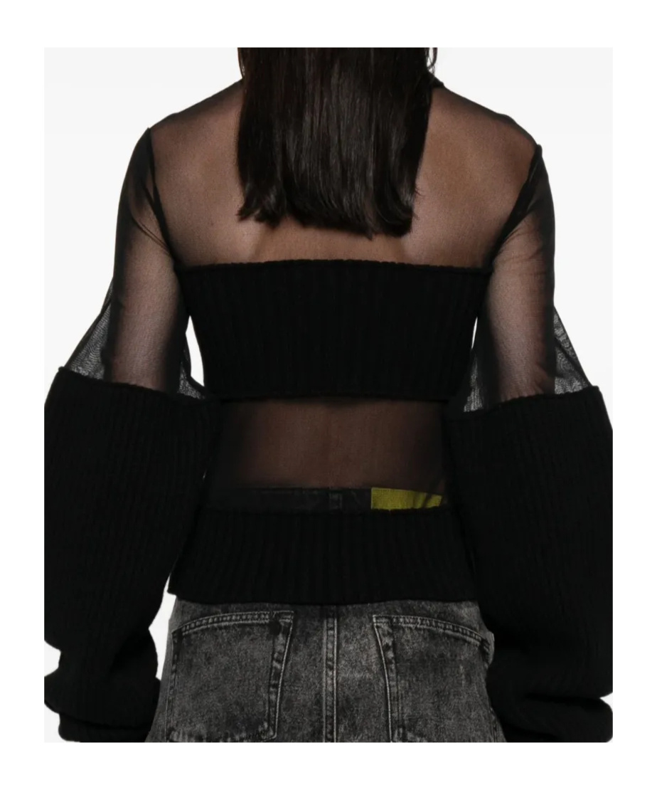Jean Paul Gaultier Lambswool Ribbed Mesh Cut Out Sweater In Black