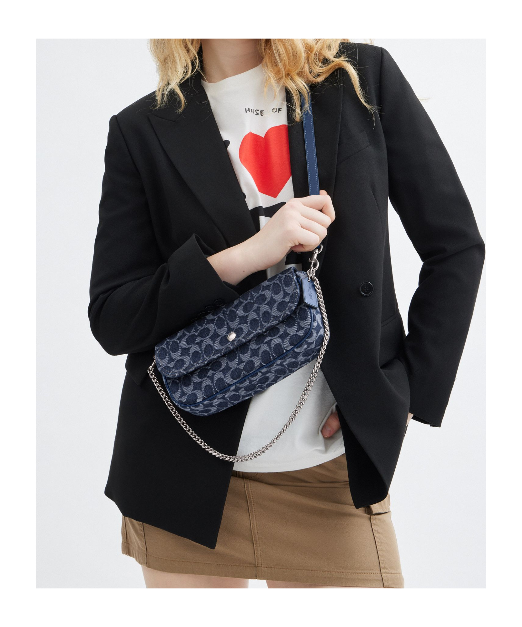 Coach Bolsa Brook Flap Chain Signature Denim  - Azul In Black