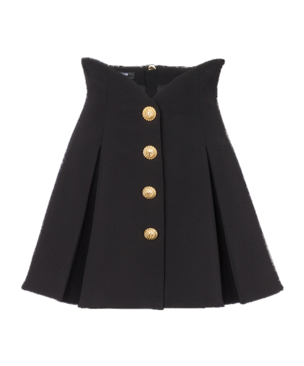 Balmain Pleated A-line Miniskirt In Black