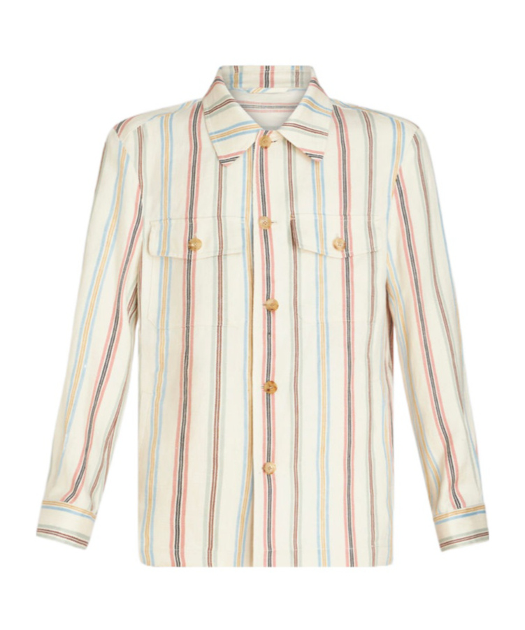 Etro Striped Linen Overshirt In White