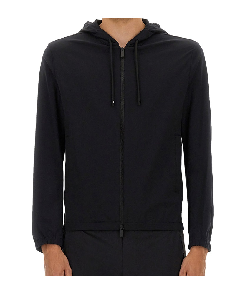 Hugo Boss Boss Minimalist Hooded Jacket With Zip Front And Elastic Cuffs In Black