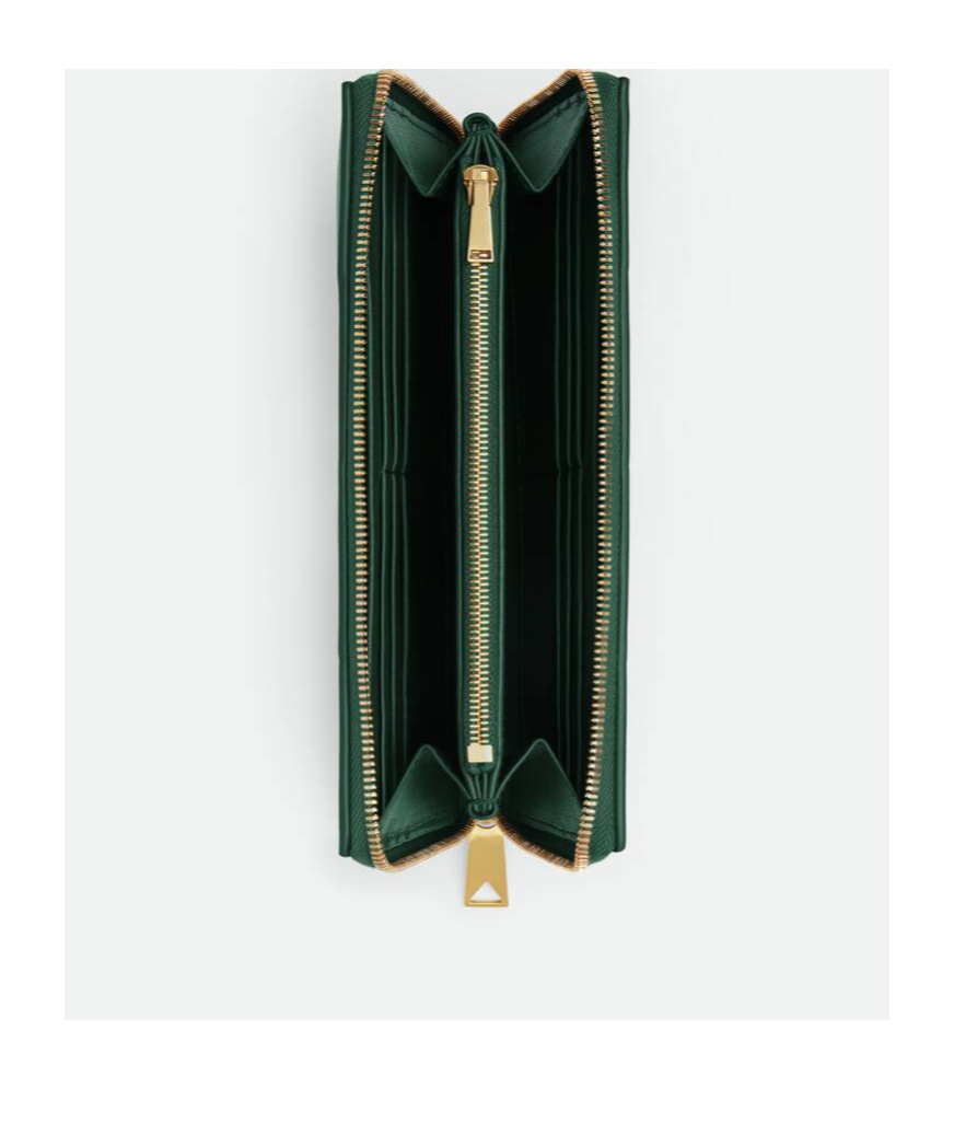 Bottega Veneta Cassette Zip Around Wallet In Emerald Green