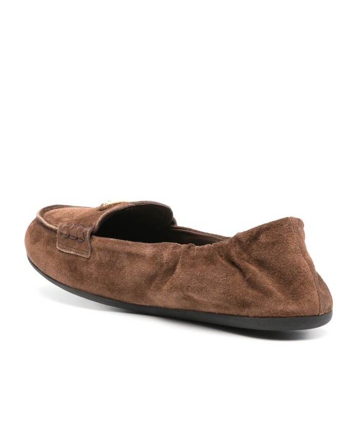 Prada Round Head Loafer Shoes In Brown